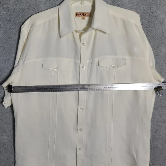 *$$$ DROP* LINEN White  Short Sleeve Shirt. Brand INSERCH - Picture 8 of 13
